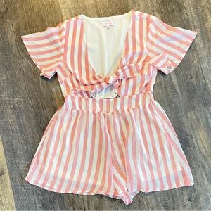 Pink Lily Striped Romper